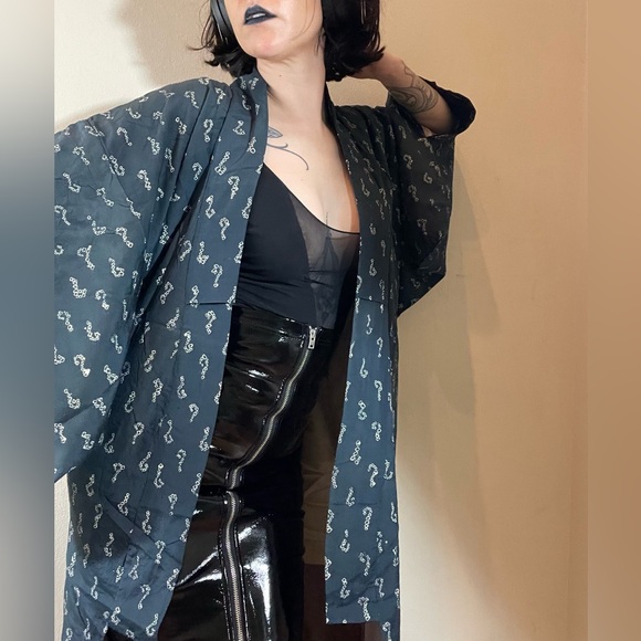 True antique crepe silk kimono question mark the riddler joker Batman usomono - Picture 15 of 16